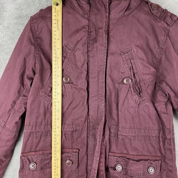 American Eagle Jacket Womens Small Burgundy Hooded Parka Utility Pockets Sherpa - Picture 15 of 16